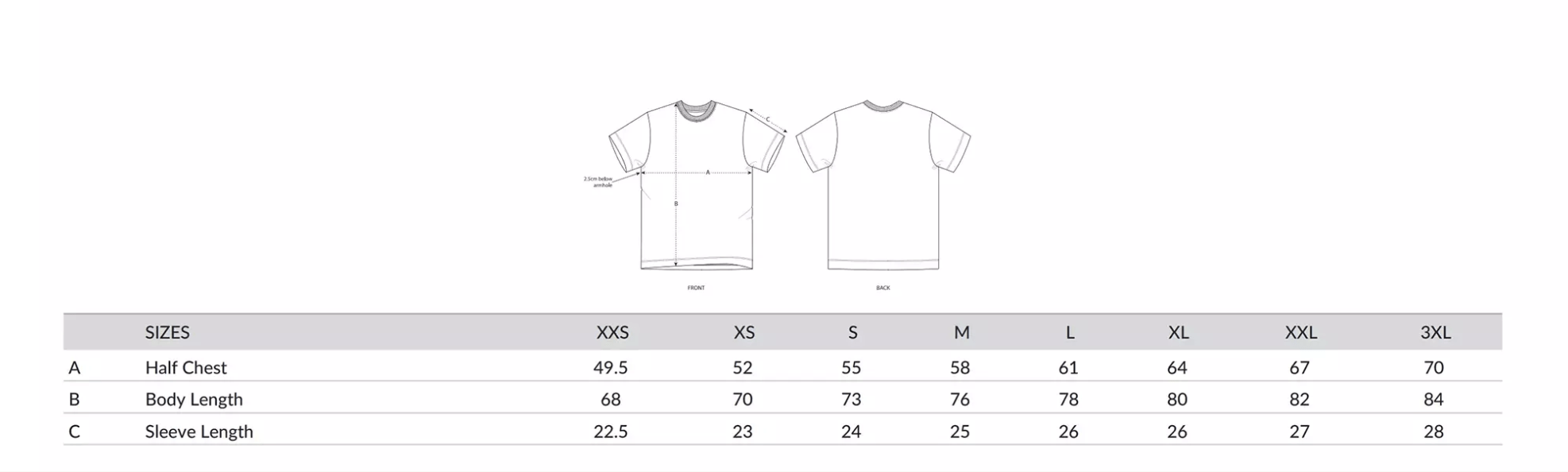 Sizechart